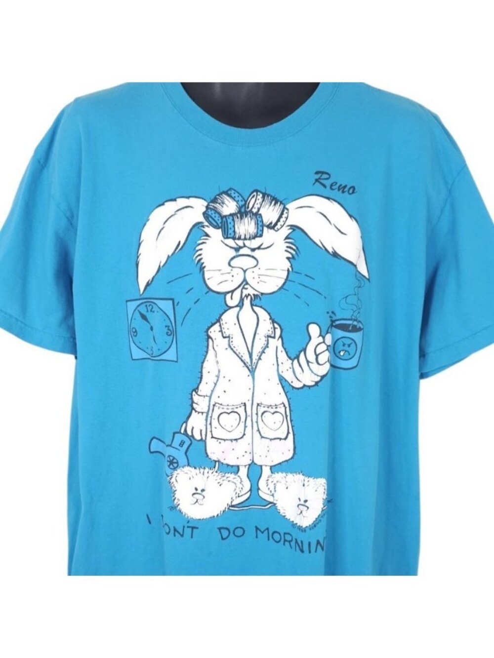 Vintage I Dont Do Mornings T Shirt Womens Size 2XL Blue 80s Reno Sleep Tee